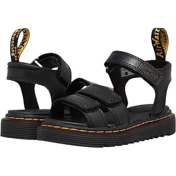 NIB Dr. Martens Klaire J Black Sandals Unisex Little Big Kids US 2 Boy 3 Girl - Picture 1 of 10